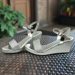 Girls Elegant Silver Glitter Wedge Classy Wedge Sandals